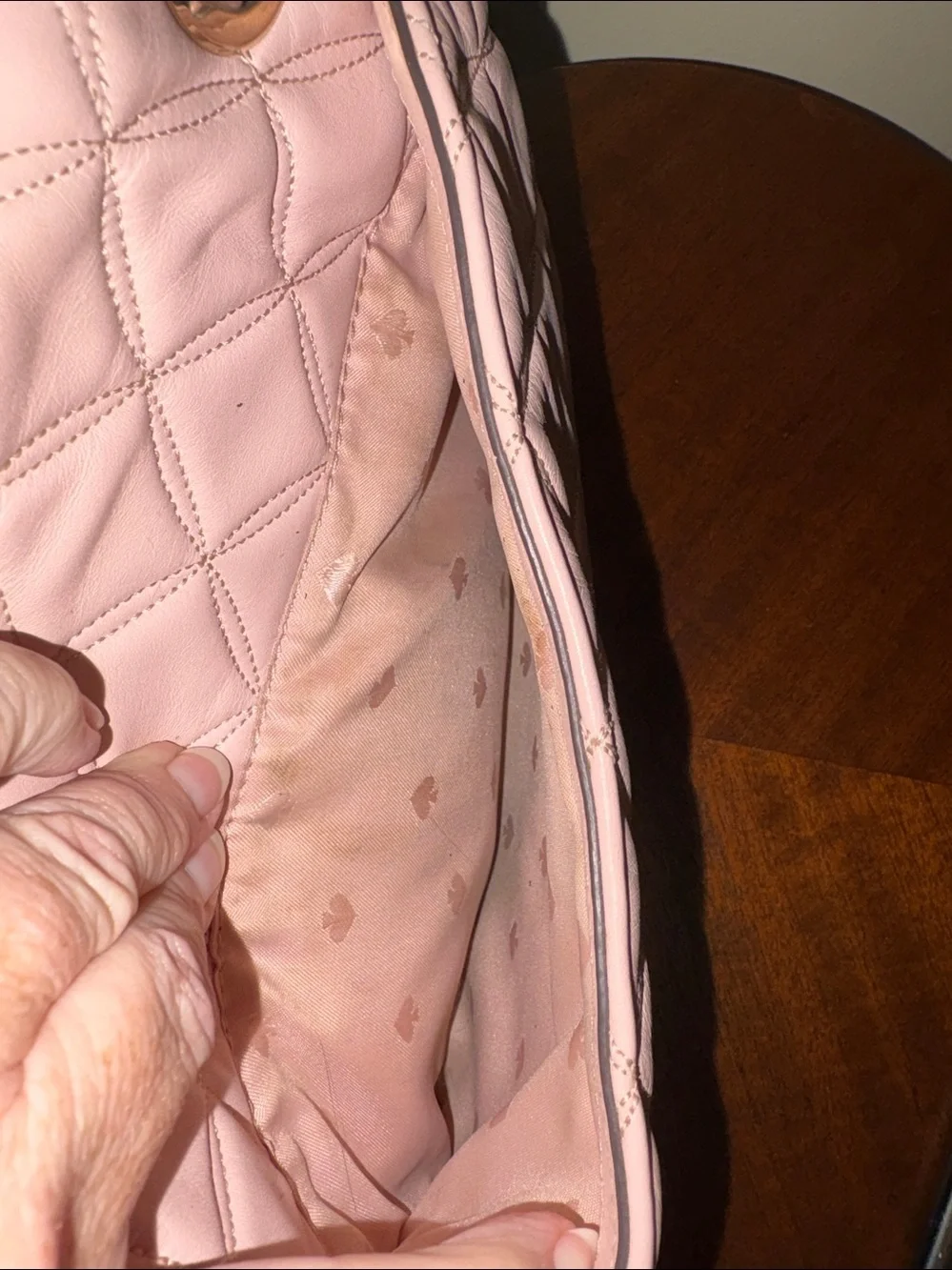 Kate spade  shoulder/Crossbody bag  quilted turn lock flap DUSTY pink blush  EUC